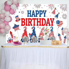 Lofaris Sparkle Usa Flag Gnome White Happy Birthday Backdrop