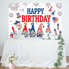 Lofaris Sparkle Usa Flag Gnome White Happy Birthday Backdrop