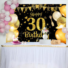 Lofaris Sparkles Golden Balloon 30th Happy Birthday Backdrop