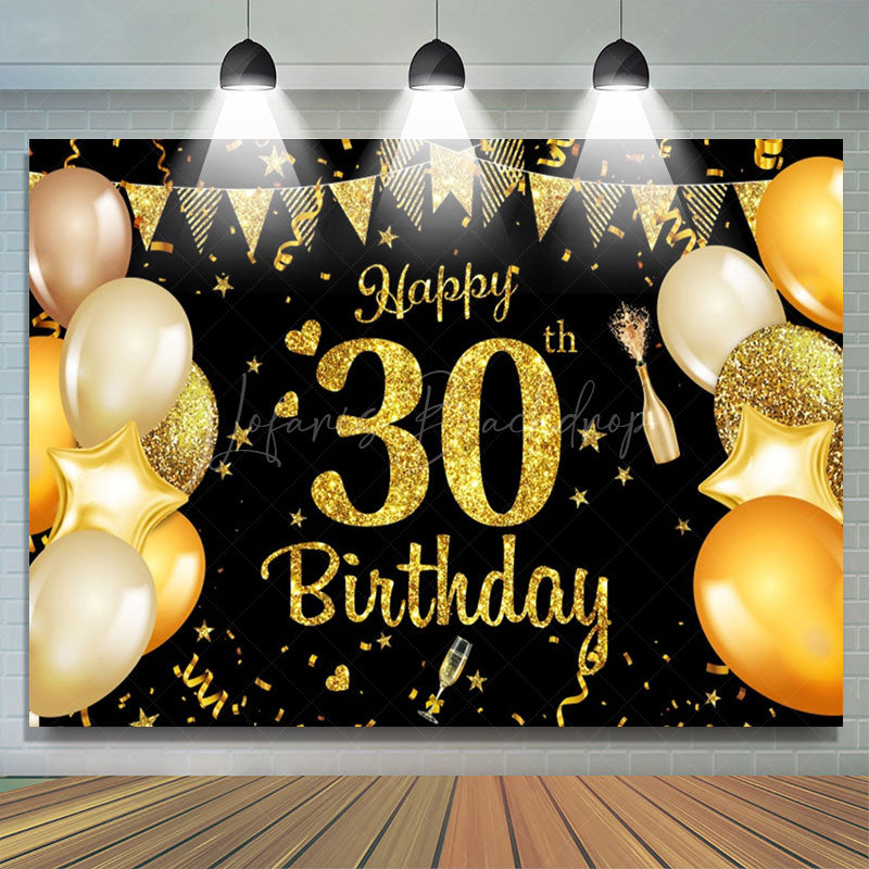 Lofaris Sparkles Golden Balloon 30th Happy Birthday Backdrop