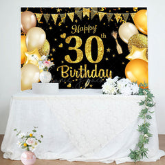 Lofaris Sparkles Golden Balloon 30th Happy Birthday Backdrop