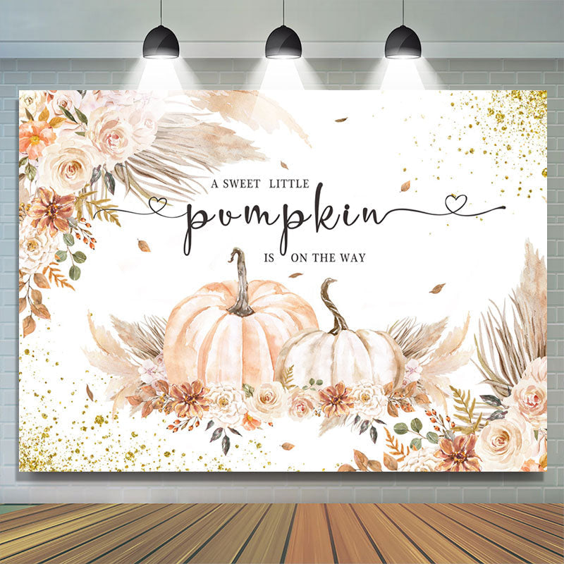 Lofaris Sparkling Floral Pumpkins Backdrop For Baby Shower