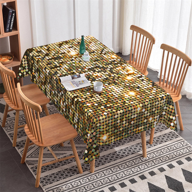 Lofaris Sparkling Golden Shiny Disco Rectangle Tablecloth