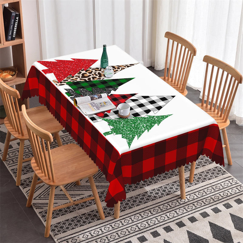 Lofaris Sparkling Pine Trees Red Plaid Christmas Tablecloth