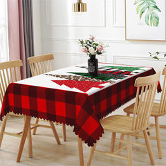 Lofaris Sparkling Pine Trees Red Plaid Christmas Tablecloth