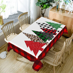 Lofaris Sparkling Pine Trees Red Plaid Christmas Tablecloth