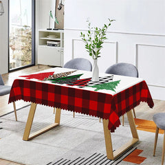 Lofaris Sparkling Pine Trees Red Plaid Christmas Tablecloth