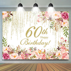 Lofaris Sparkling Pink Floral 60th Birthday Party Backdrop