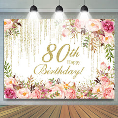 Lofaris Sparkling Pink Floral 80th Birthday Party Backdrop