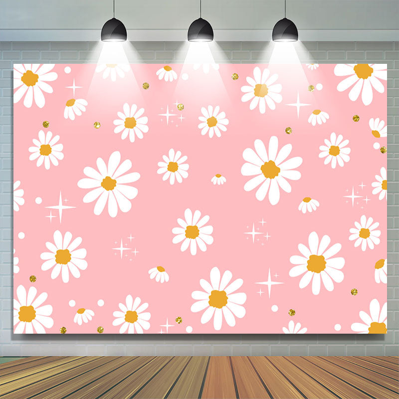 Lofaris Sparkling White Flowers Pink Girls Party Backdrop