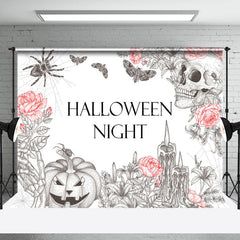 Lofaris Spider Wab Skull Floral Halloween Night Backdrop