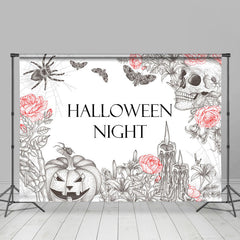 Lofaris Spider Wab Skull Floral Halloween Night Backdrop