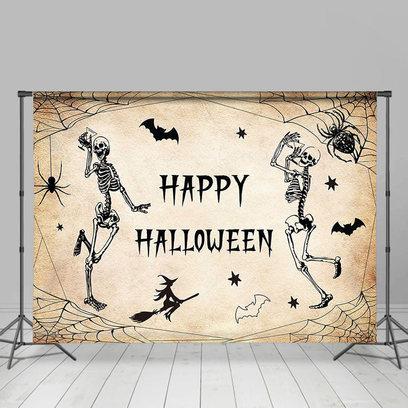 Lofaris Spider Web Dancing Skeleton Happy Halloween Backrop