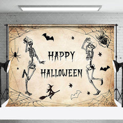 Lofaris Spider Web Dancing Skeleton Happy Halloween Backrop