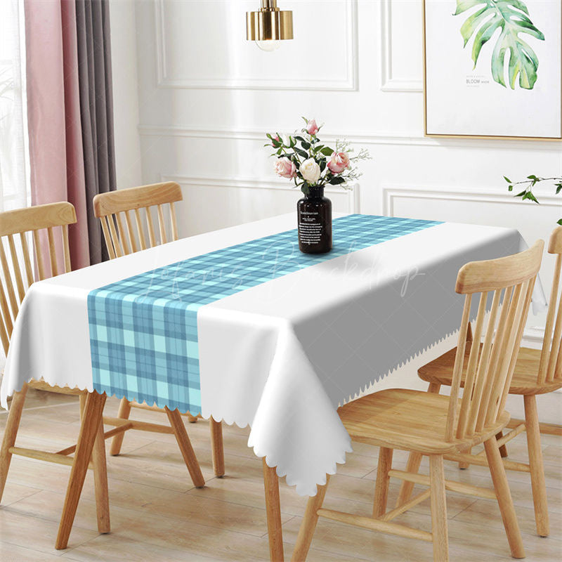 Lofaris Splicing White Green Checkered Rectangle Tablecloth