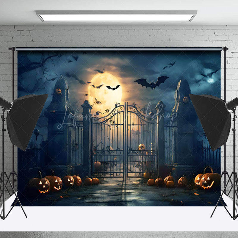 Lofaris Spooky Night Moon Bat Pumpkin Halloween Backdrop