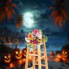 Lofaris Spooky Pumpkin Coconut Tree Beach Halloween Backdrop