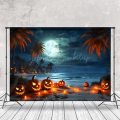 Lofaris Spooky Pumpkin Coconut Tree Beach Halloween Backdrop