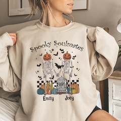 Lofaris Halloween Couple Matching Shirts Spooky Soulmates Shirt Cute Bride and Groom Fall Season Sweatshirt