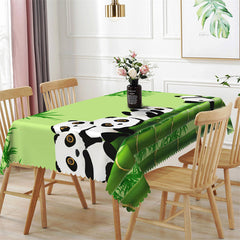 Lofaris Spring Bamboos Cute Panda Green Dining Tablecloth