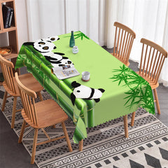 Lofaris Spring Bamboos Cute Panda Green Dining Tablecloth