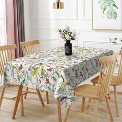 Lofaris Spring Bird Plant Prints White Rectangle Tablecloth