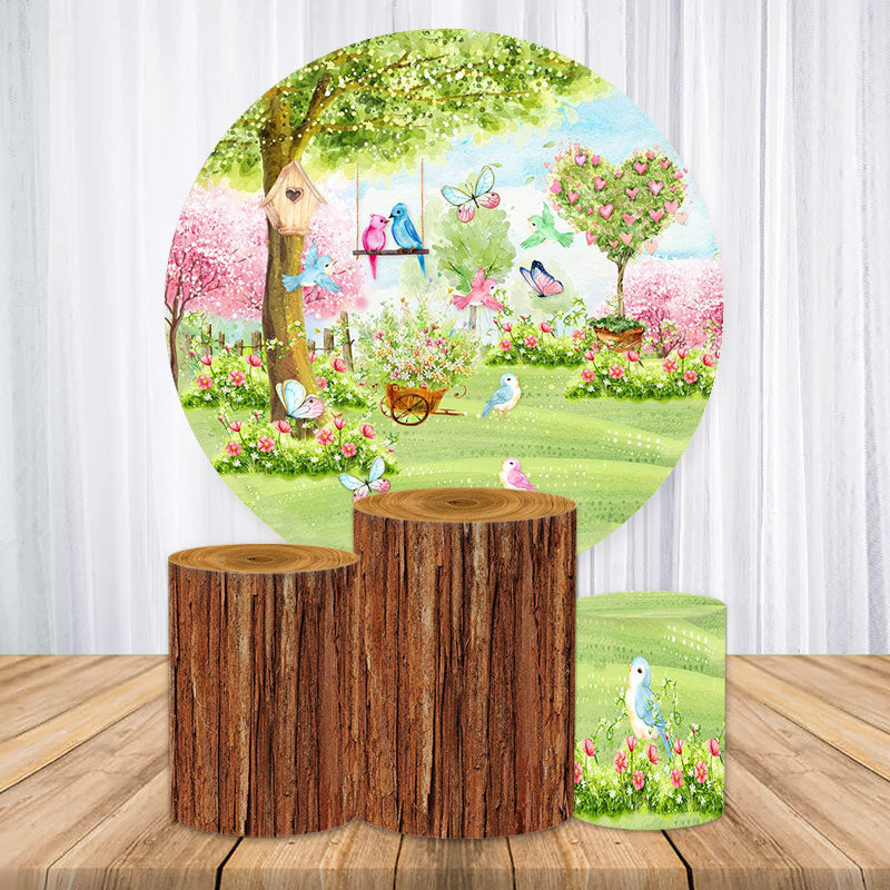 Lofaris Spring Birds Butterfly In The Garden Circle Backdrop Kit