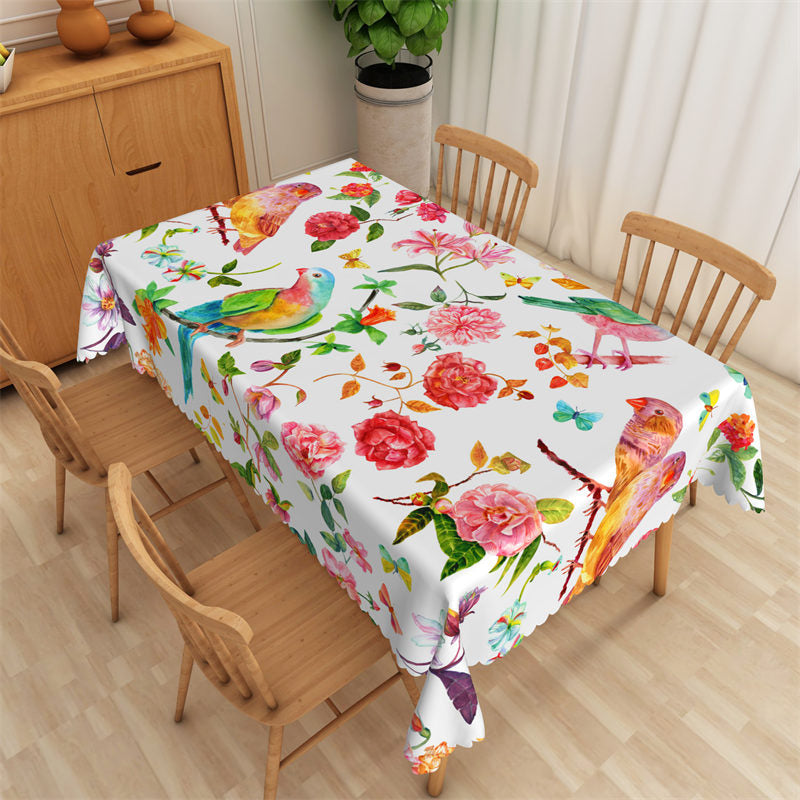 Lofaris Spring Blooming Flowers Birds Rectangle Tablecloth