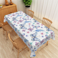 Lofaris Spring Butterflies Floral Pattern White Tablecloth