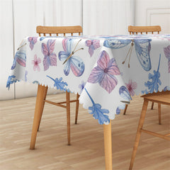 Lofaris Spring Butterflies Floral Pattern White Tablecloth