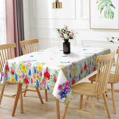 Lofaris Spring Colorful Floral Leaves Butterflies Tablecloth