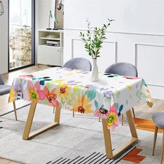 Lofaris Spring Colorful Floral Petals White Kitchen Tablecloth