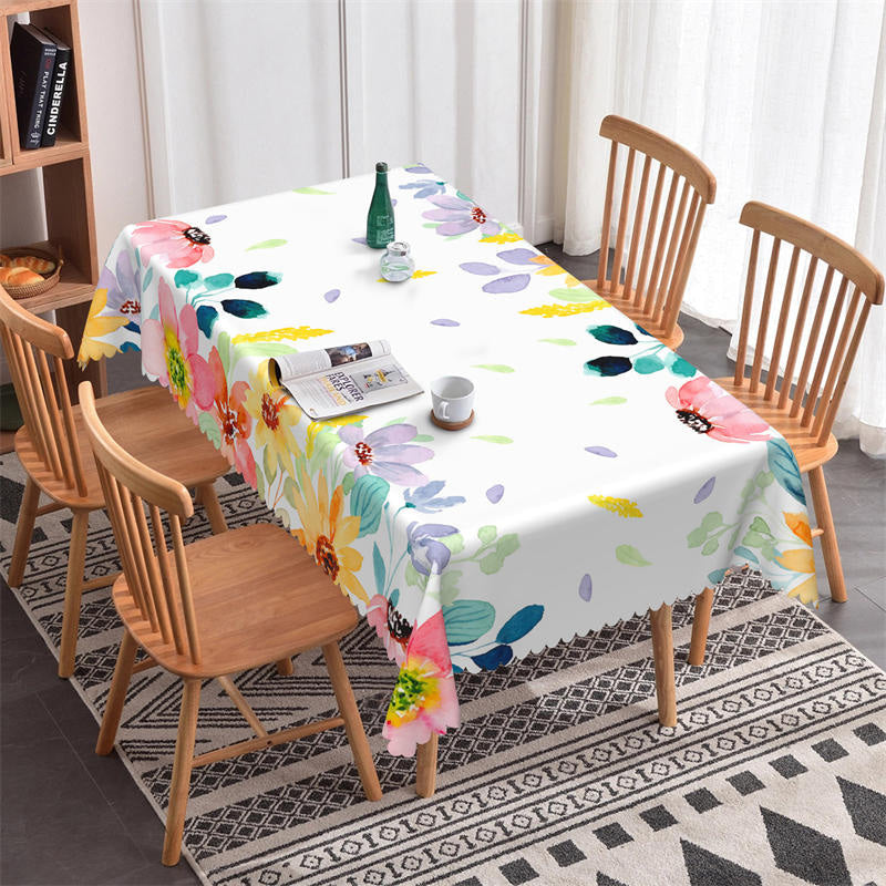 Lofaris Spring Colorful Floral Petals White Kitchen Tablecloth