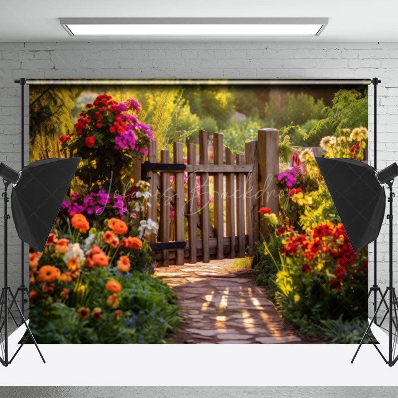 Lofaris Spring Colorful Floral Wooden Fence Photo Backdrop