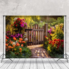 Lofaris Spring Colorful Floral Wooden Fence Photo Backdrop