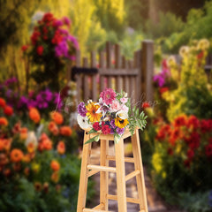 Lofaris Spring Colorful Floral Wooden Fence Photo Backdrop