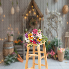 Lofaris Spring Easter Wooden House Interior Photo Backdrop