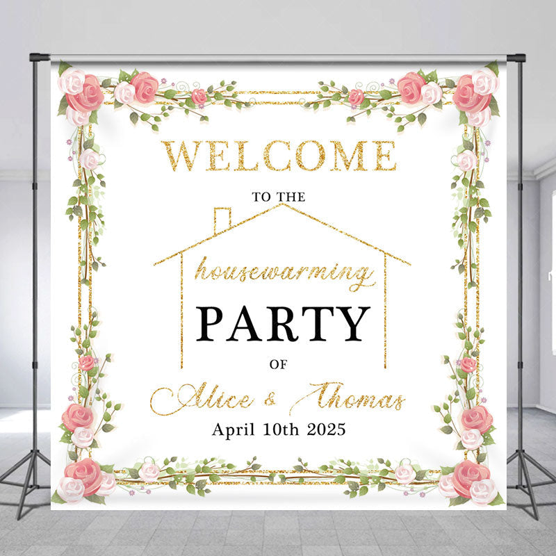 Lofaris Spring Floral Custom Name Housewarming Party Bakdrop