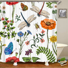 Lofaris Spring Floral Insects Shower Curtain For Bathtub