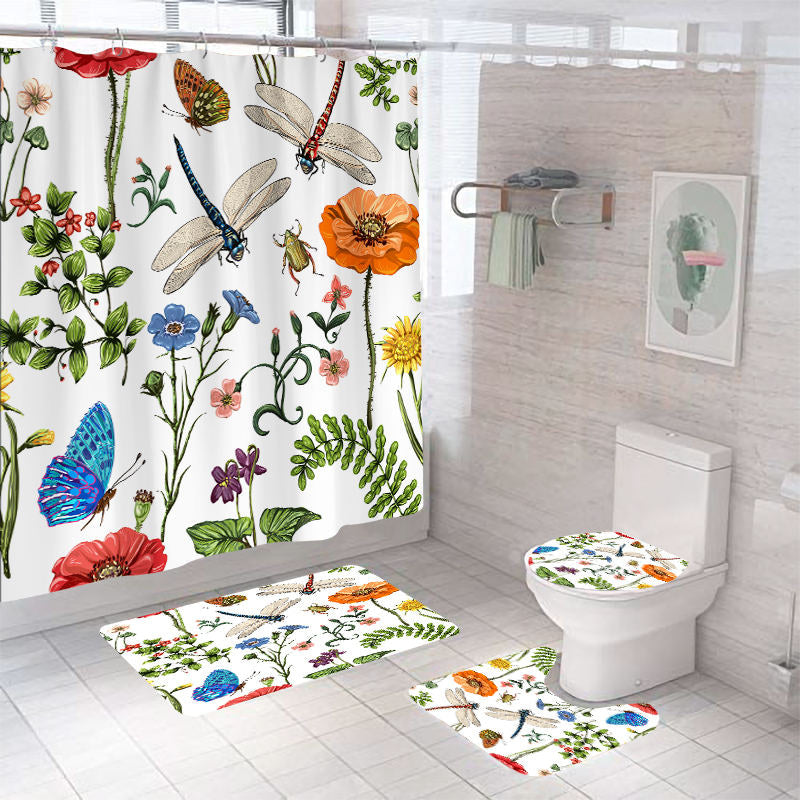 Lofaris Spring Floral Insects Shower Curtain For Bathtub