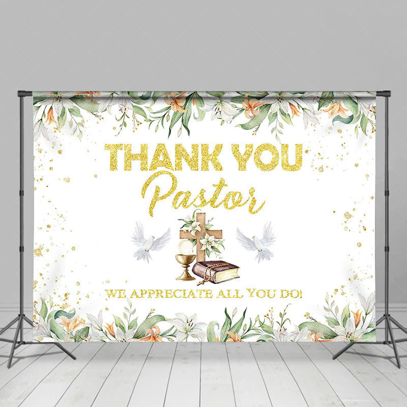 Lofaris Spring Floral Leaf Gold Thank You Pastor Backdrop