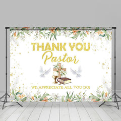 Lofaris Spring Floral Leaf Gold Thank You Pastor Backdrop