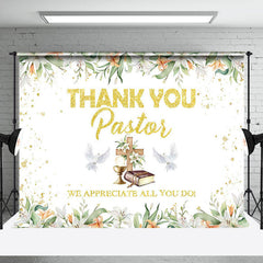 Lofaris Spring Floral Leaf Gold Thank You Pastor Backdrop