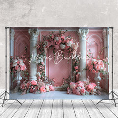 Lofaris Spring Floral Pink White Luxury Retro Wall Backdrop