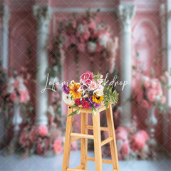 Lofaris Spring Floral Pink White Luxury Retro Wall Backdrop