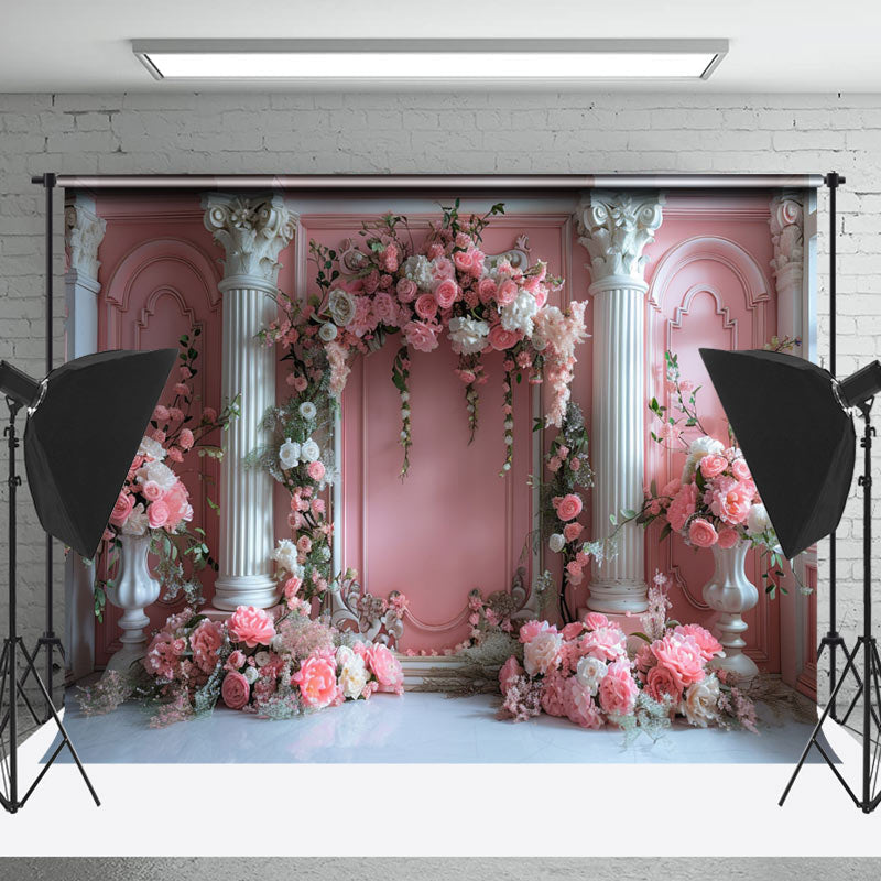 Lofaris Spring Floral Pink White Luxury Retro Wall Backdrop