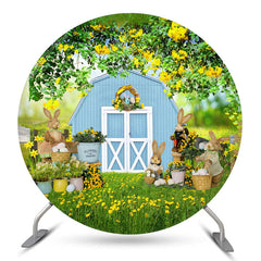 Lofaris Spring Floral Rabbit Farm Bokeh Round Easter Backdrop