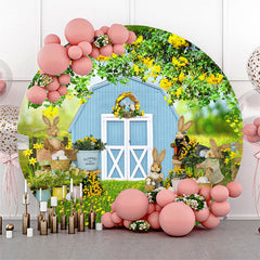 Lofaris Spring Floral Rabbit Farm Bokeh Round Easter Backdrop