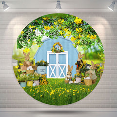 Lofaris Spring Floral Rabbit Farm Bokeh Round Easter Backdrop