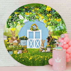 Lofaris Spring Floral Rabbit Farm Bokeh Round Easter Backdrop